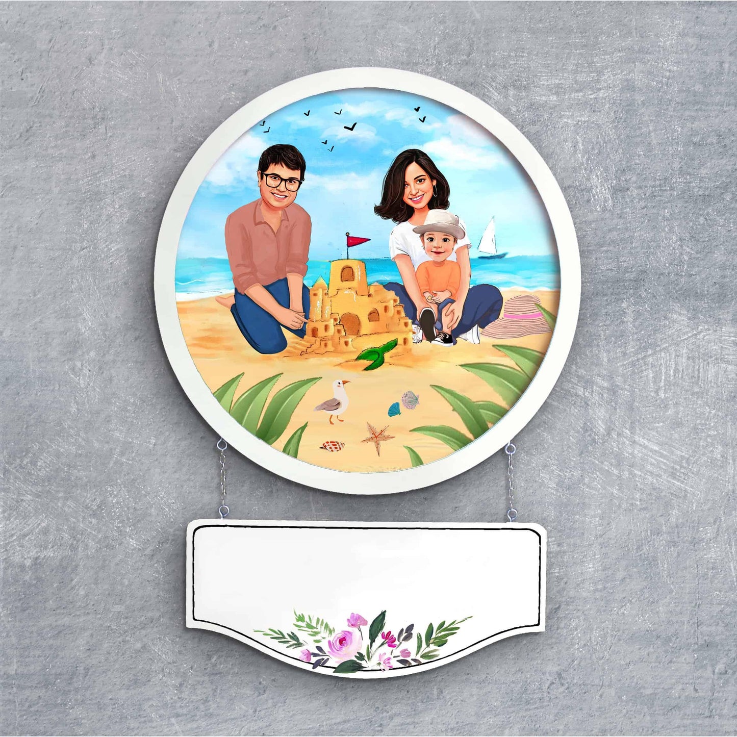 Photo Caricature Nameplate - Family Time - Beach Fun