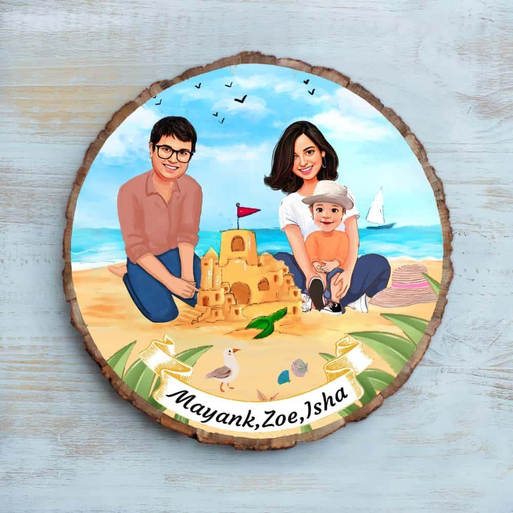 Photo Caricature Nameplate - Family Time - Beach Fun