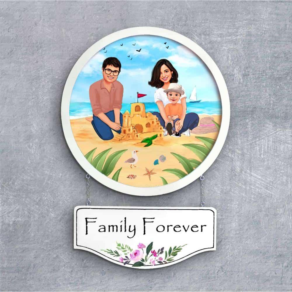 Photo Caricature Nameplate - Family Time - Beach Fun