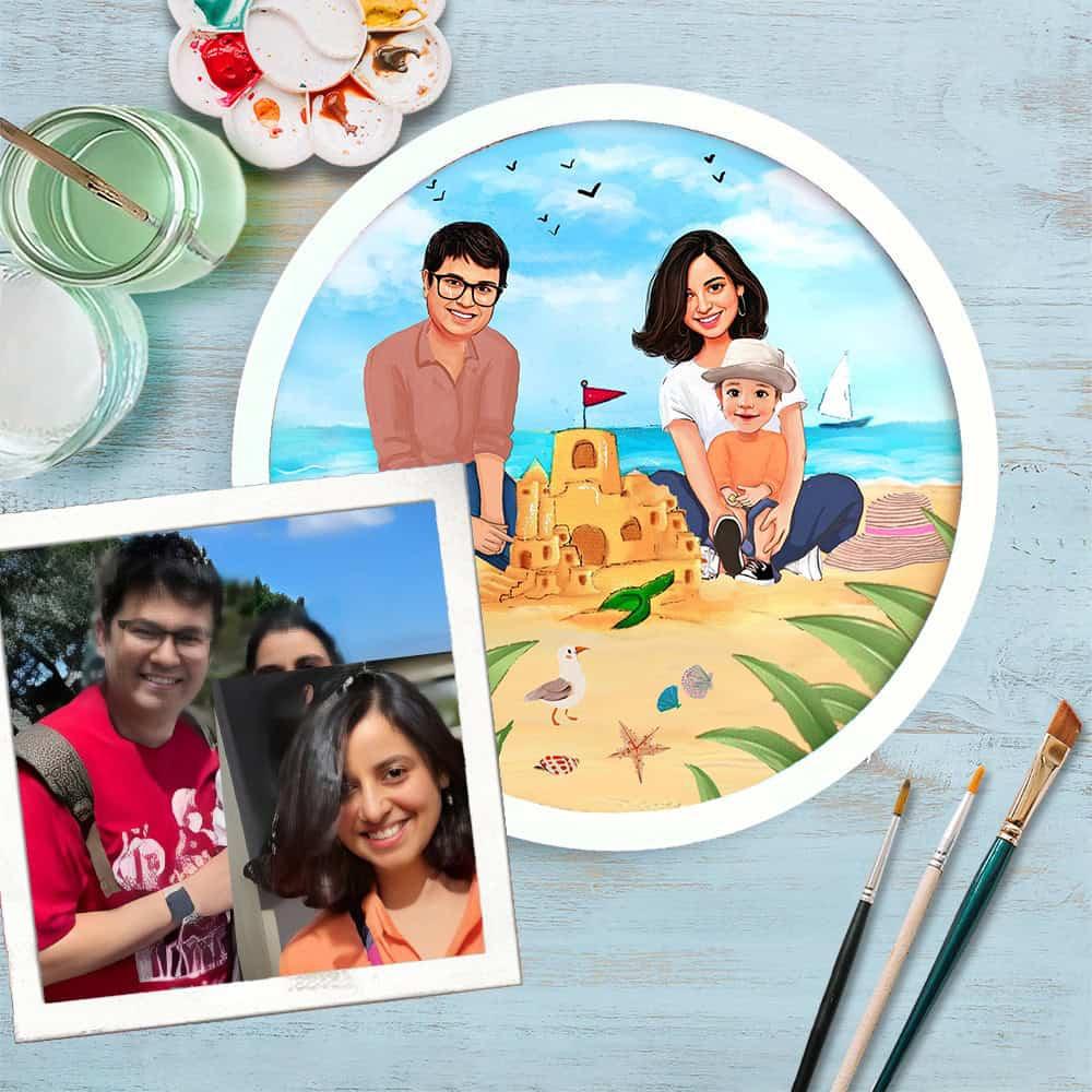 Photo Caricature Nameplate - Family Time - Beach Fun