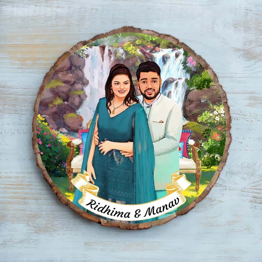 Photo Caricature Nameplate - Wedding Couple - Fall in Love