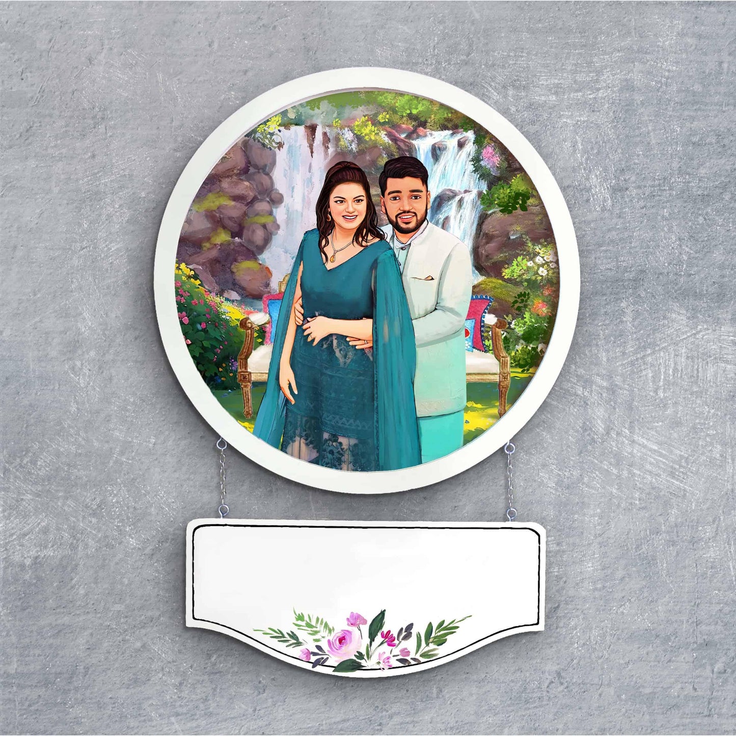 Photo Caricature Nameplate - Wedding Couple - Fall in Love