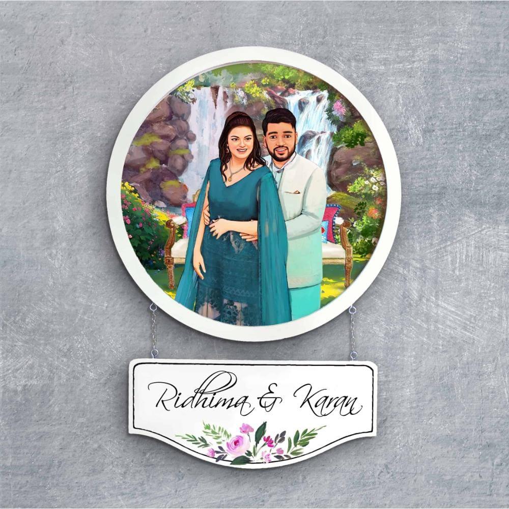 Photo Caricature Nameplate - Wedding Couple - Fall in Love