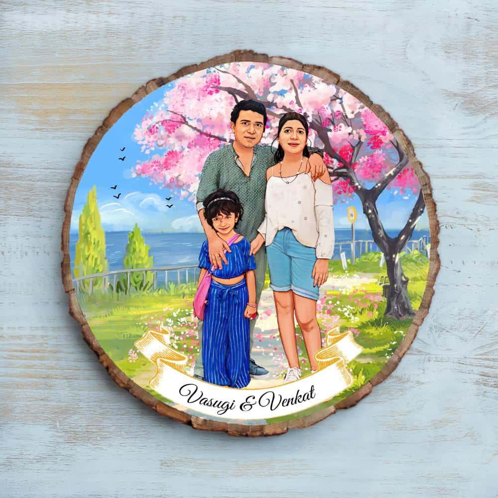 Photo Caricature Nameplate - Holiday Couple - Cherry Blossom