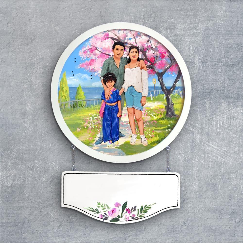 Photo Caricature Nameplate - Holiday Couple - Cherry Blossom