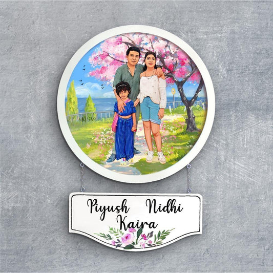 Photo Caricature Nameplate - Holiday Couple - Cherry Blossom