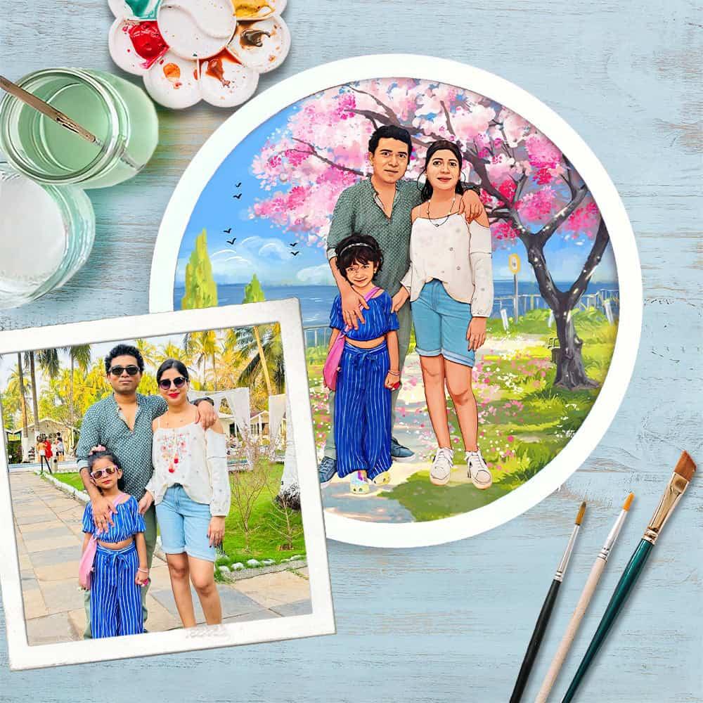 Photo Caricature Nameplate - Holiday Couple - Cherry Blossom