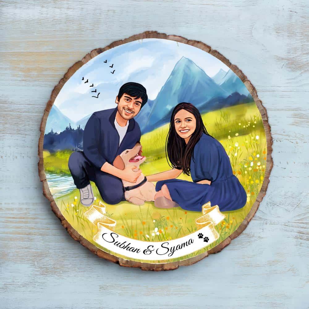 Photo Caricature Nameplate - Holiday Couple - Picnic Spot