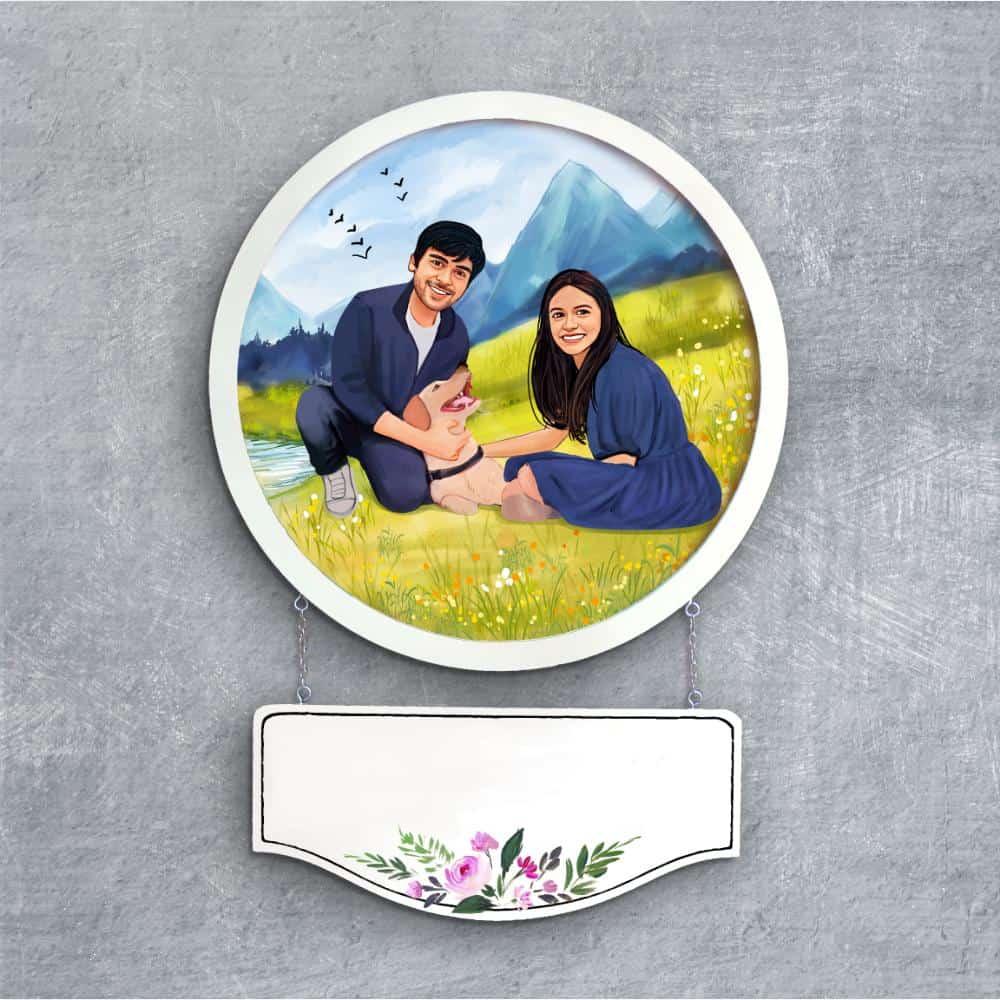 Photo Caricature Nameplate - Holiday Couple - Picnic Spot