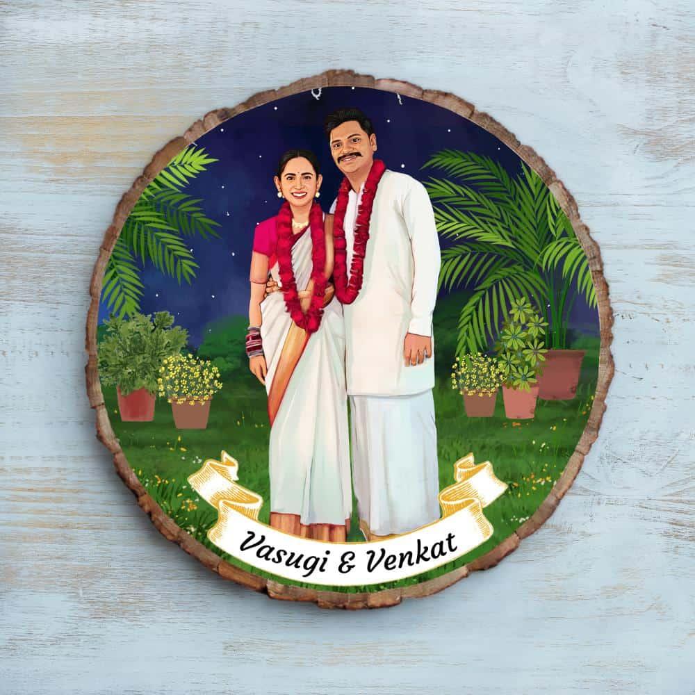 Photo Caricature Nameplate - Wedding Couple - Starry Garden