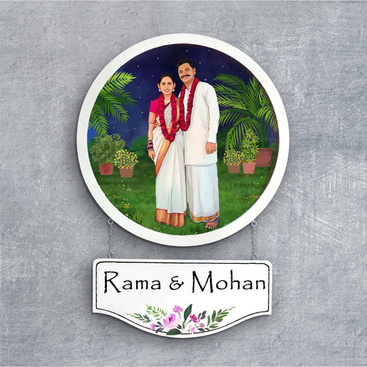 Photo Caricature Nameplate - Wedding Couple - Starry Garden