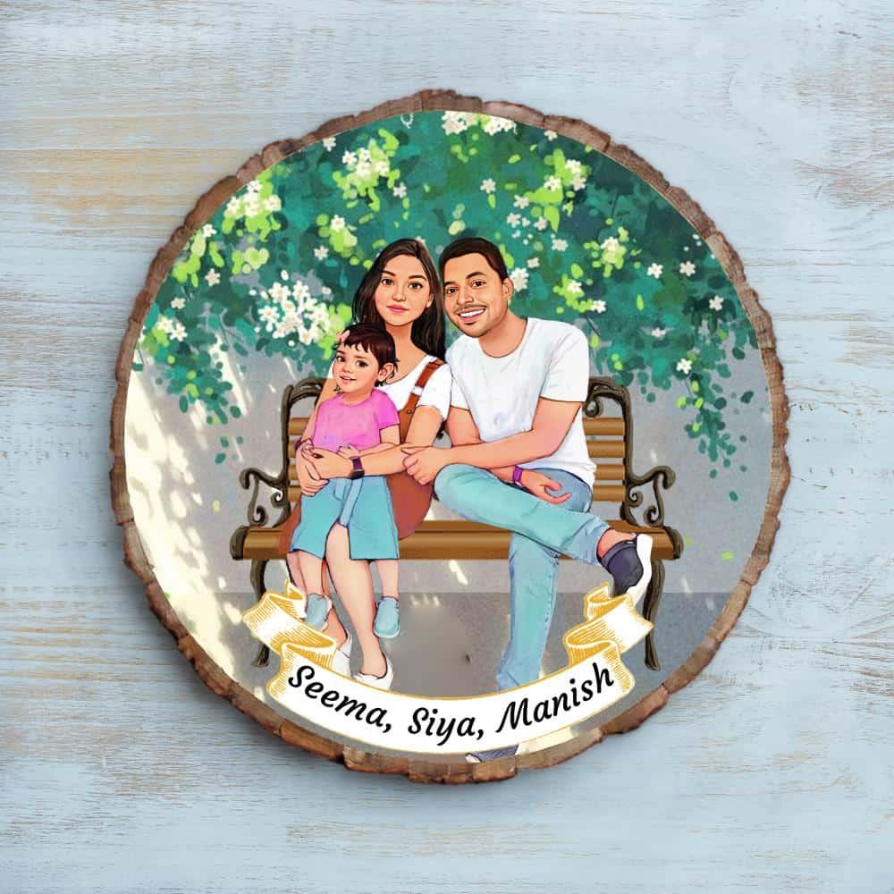 Photo Caricature Nameplate - Holiday Couple - Park Bench