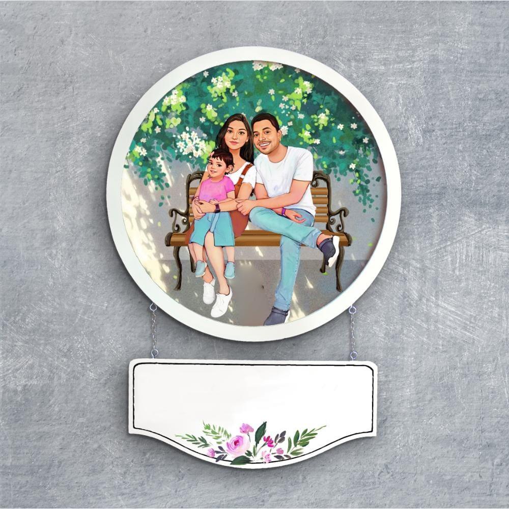 Photo Caricature Nameplate - Holiday Couple - Park Bench