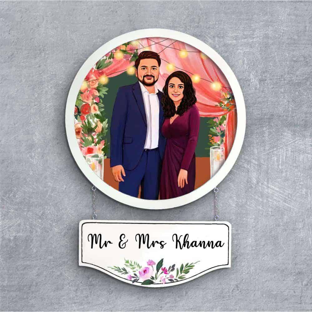 Photo Caricature Nameplate - Sweet Couple - Twinkling Togetherness