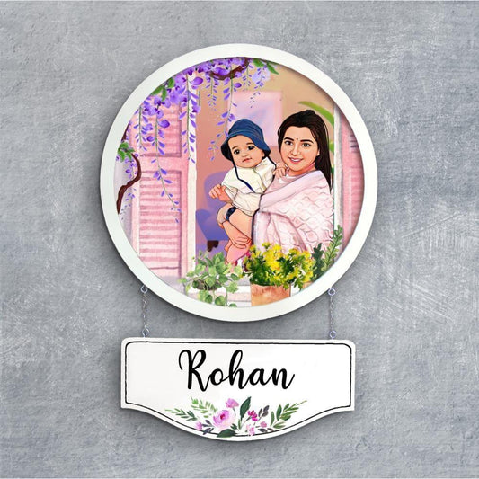 Photo Caricature Nameplate - Family Time - Sunshine Mom