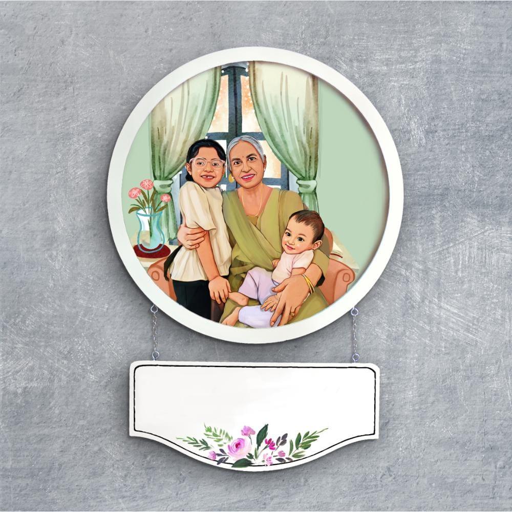 Photo Caricature Nameplate - Family Time - Grandma's World