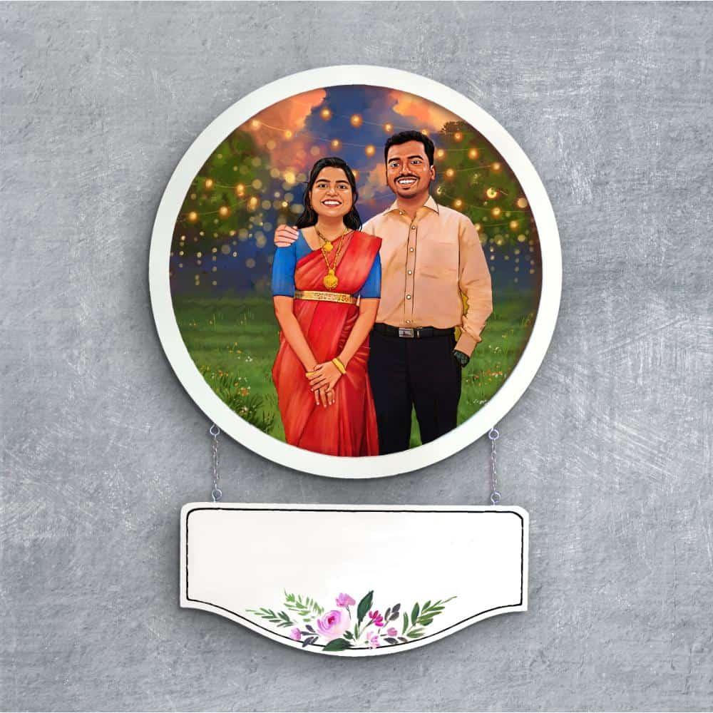 Photo Caricature Nameplate - Wedding Couple - Evening Lights