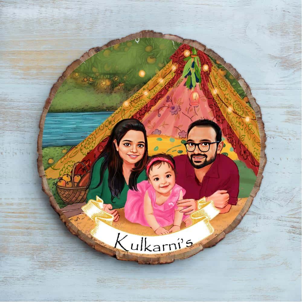 Photo Caricature Nameplate - Family Time - Riverside Camping