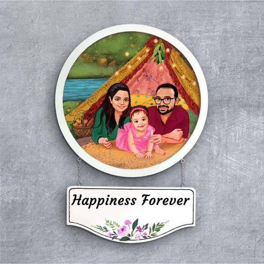 Photo Caricature Nameplate - Family Time - Riverside Camping