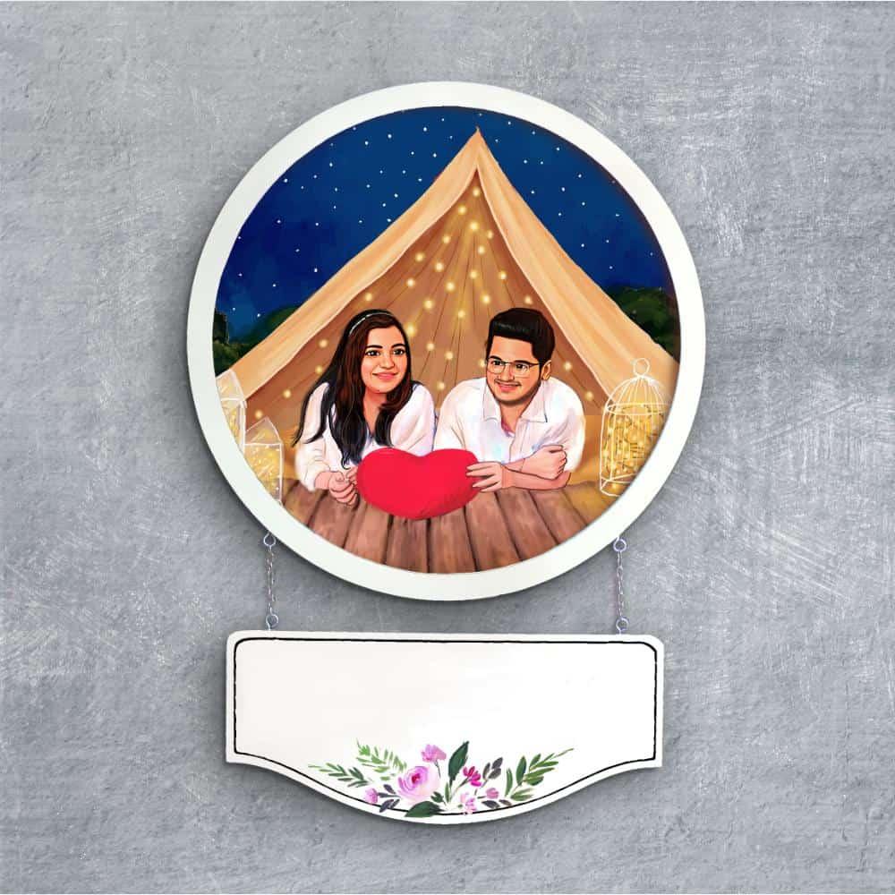 Photo Caricature Nameplate - Holiday Couple - Starry Night