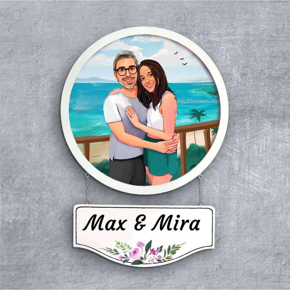 Photo Caricature Nameplate - Holiday Couple - Beach Bums