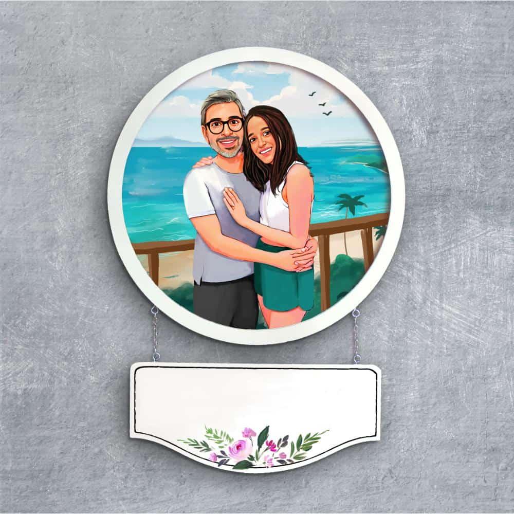 Photo Caricature Nameplate - Holiday Couple - Beach Bums