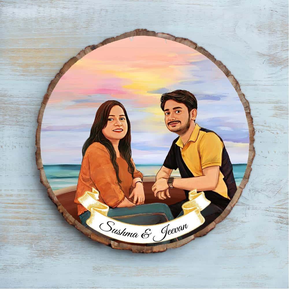 Photo Caricature Nameplate - Holiday Couple - Sunset Point