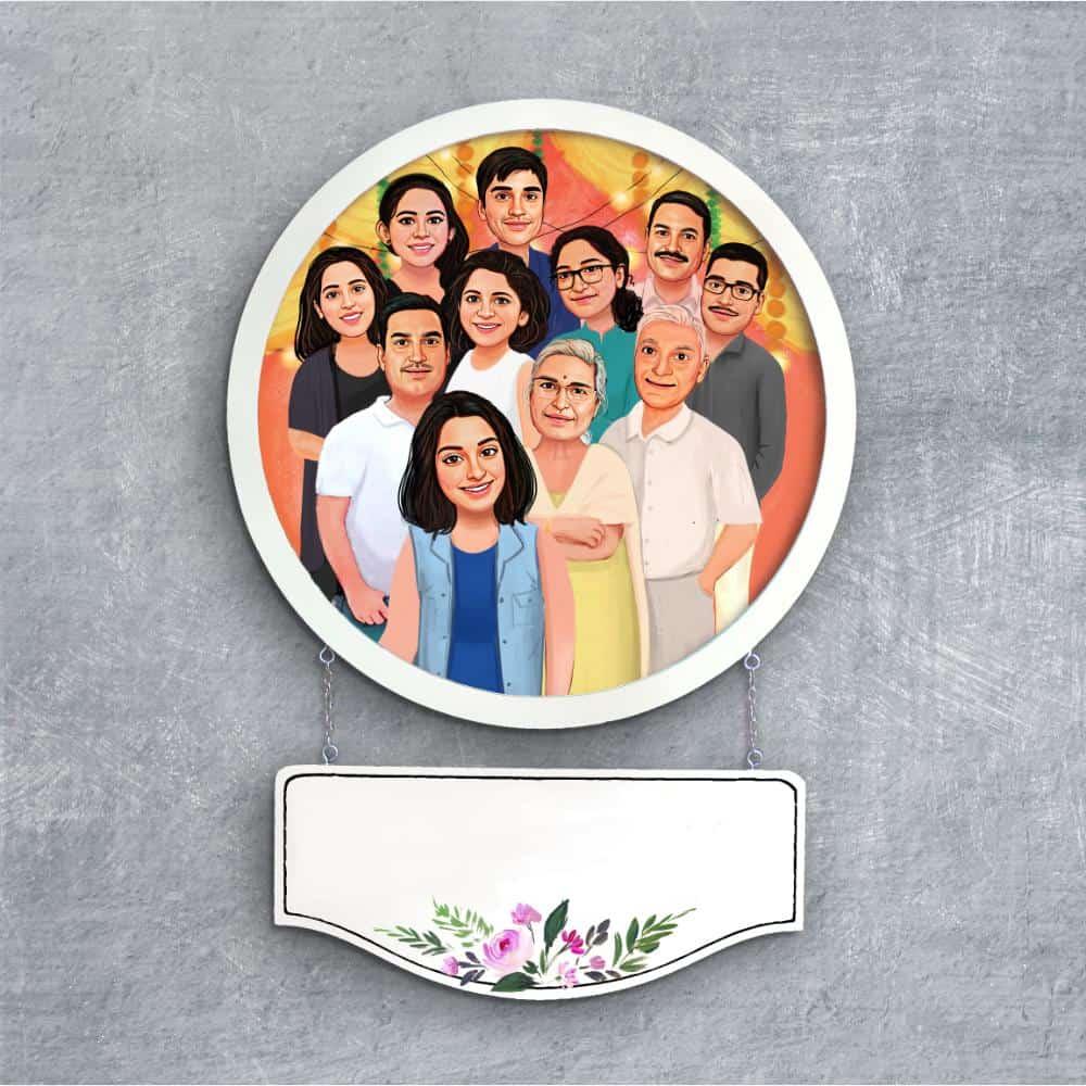 Photo Caricature Nameplate - Family Time - Together Forever