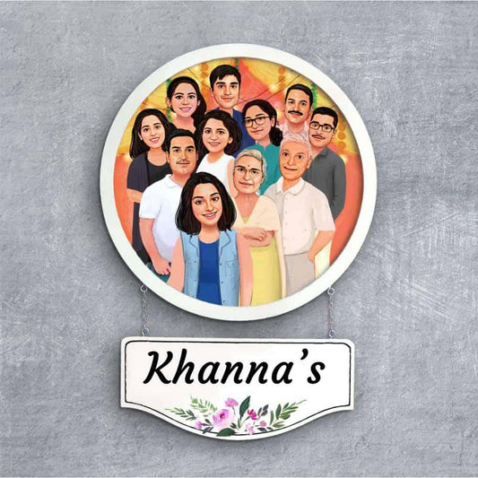 Photo Caricature Nameplate - Family Time - Together Forever