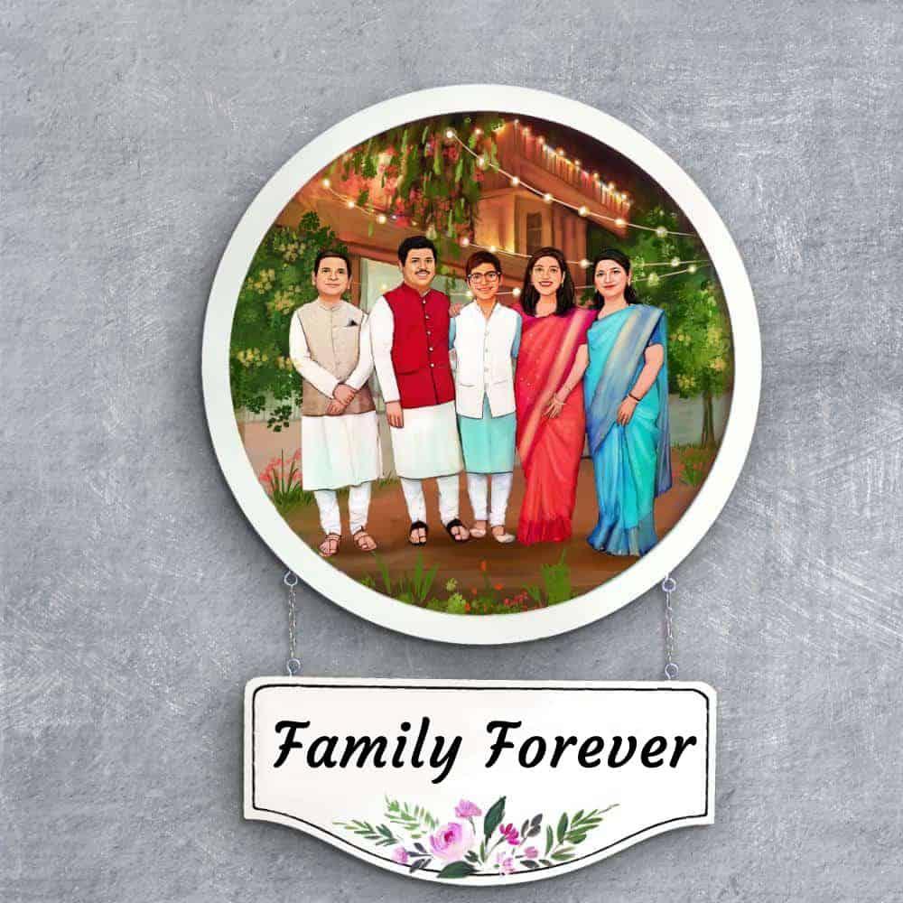 Photo Caricature Nameplate - Family Time - Festive Cheer