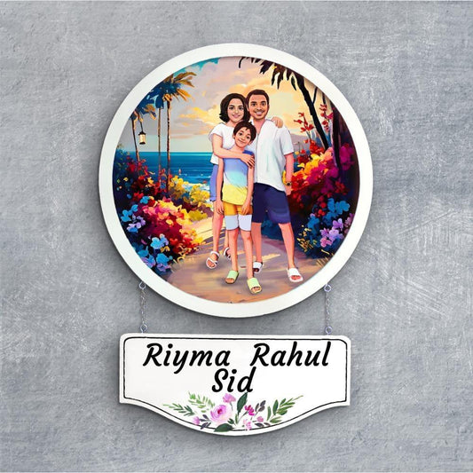 Photo Caricature Nameplate - Holiday Couple - Hawaiian Paradise