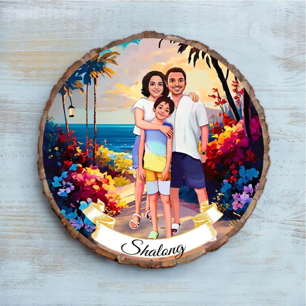 Photo Caricature Nameplate - Holiday Couple - Hawaiian Paradise