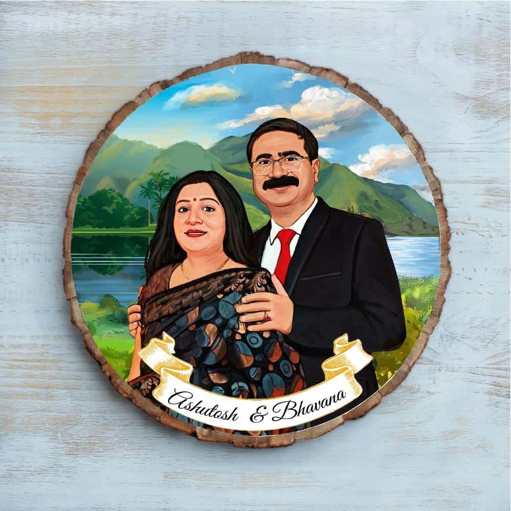 Photo Caricature Nameplate - Holiday Couple - Hill Station