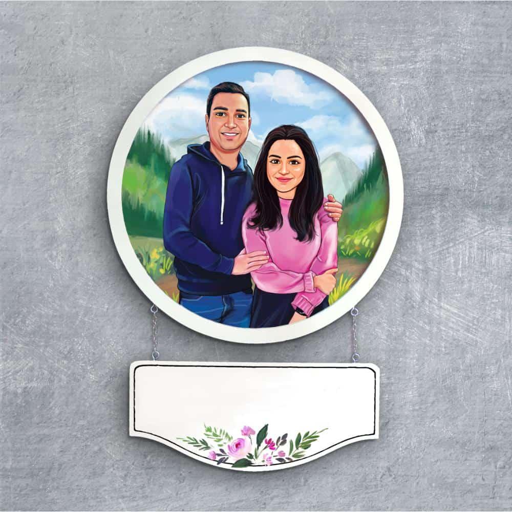 Photo Caricature Nameplate - Holiday Couple - Hill Station