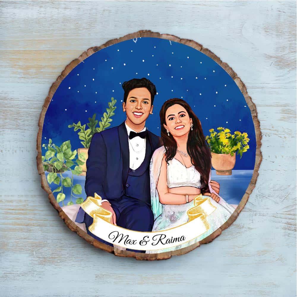 Photo Caricature Nameplate - Wedding Couple - Blanket of Stars