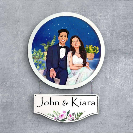 Photo Caricature Nameplate - Wedding Couple - Blanket of Stars