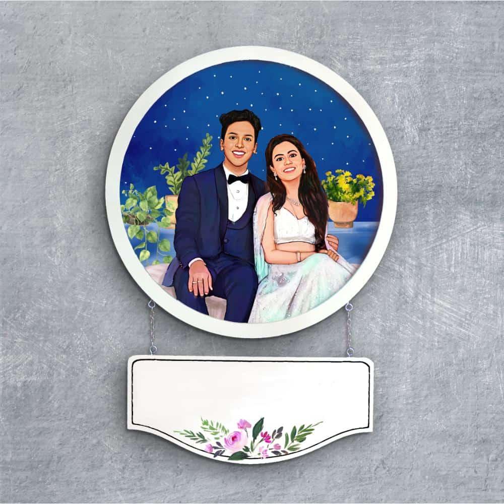 Photo Caricature Nameplate - Wedding Couple - Blanket of Stars