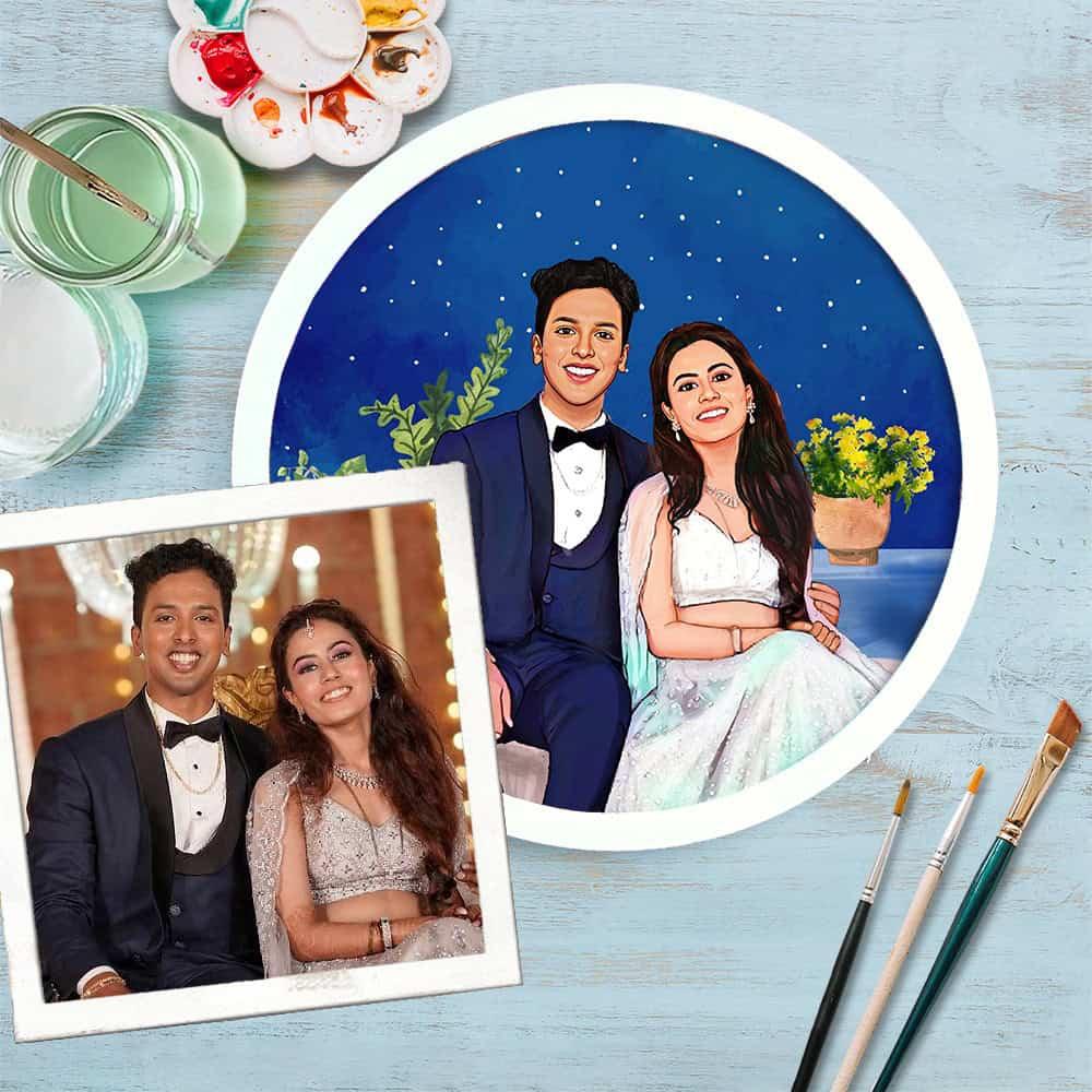 Photo Caricature Nameplate - Wedding Couple - Blanket of Stars