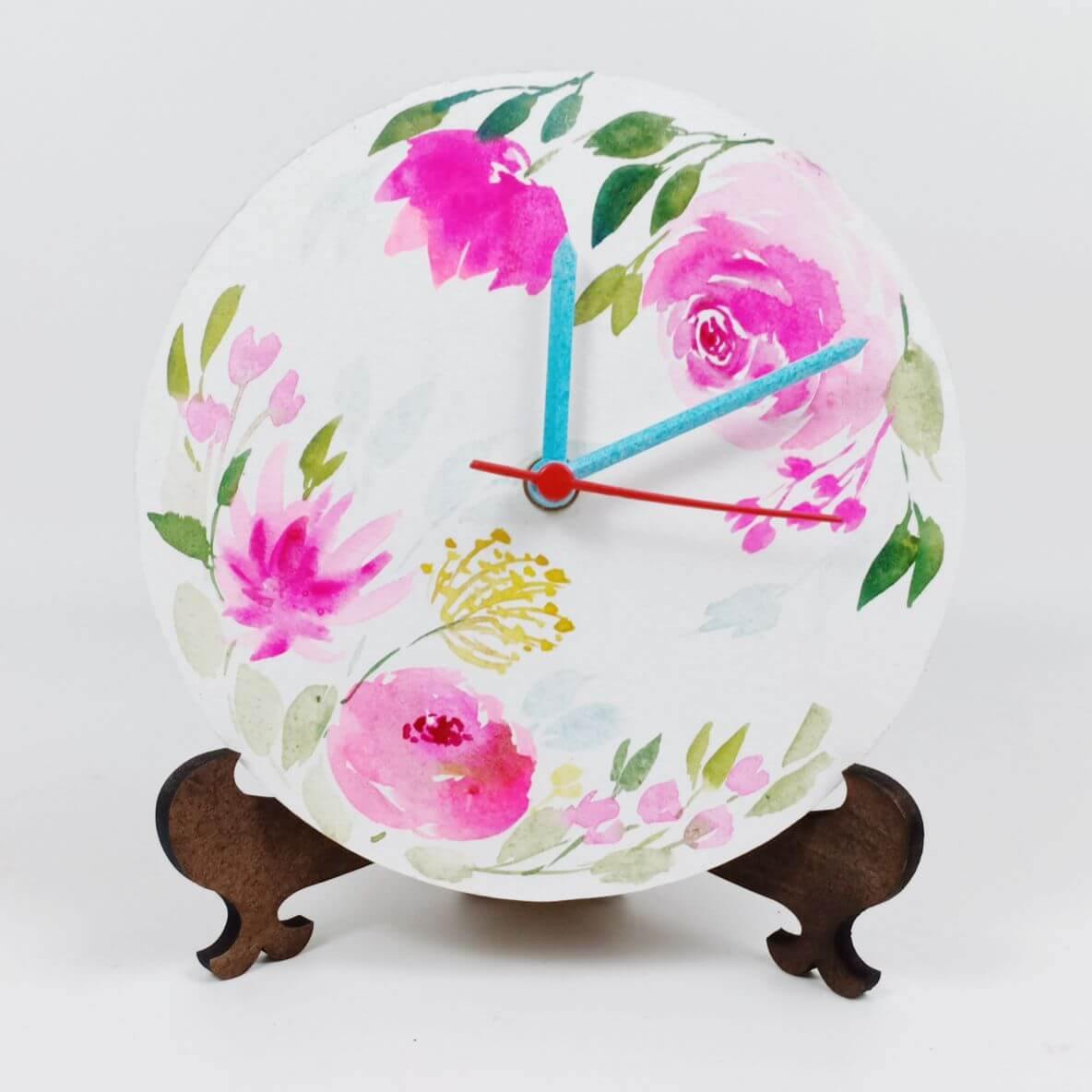 Floral Bliss - Hand-painted Table Clock