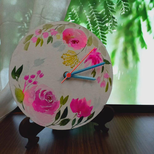 Floral Bliss - Hand-painted Table Clock
