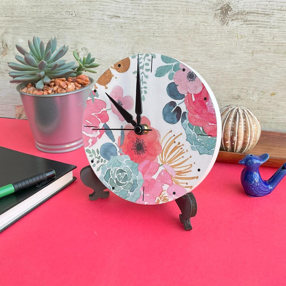 Flower Accents Table Clock