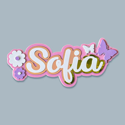 3 Layer Name Plaque - Winged Petals