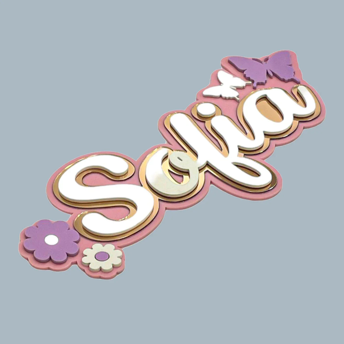 3 Layer Name Plaque - Winged Petals