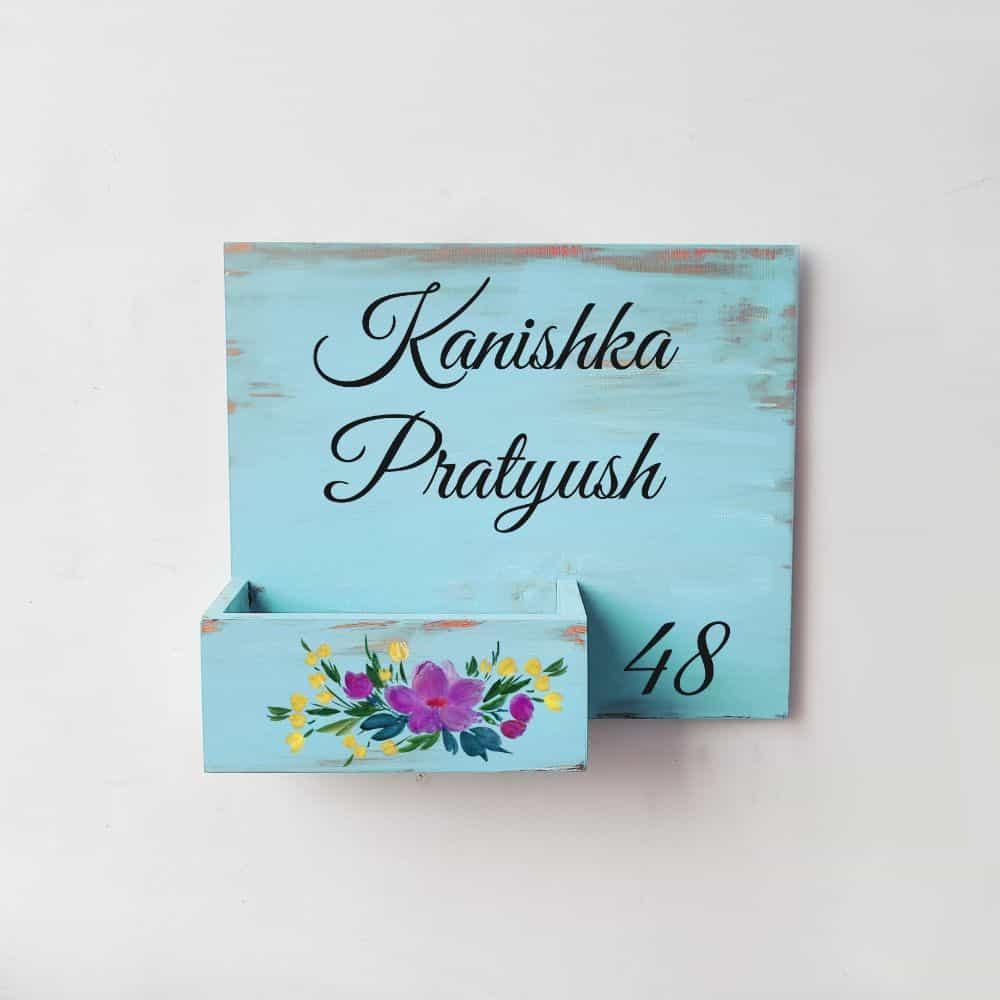 Hand-painted Customized Planter Name Plate - Purple Flowers