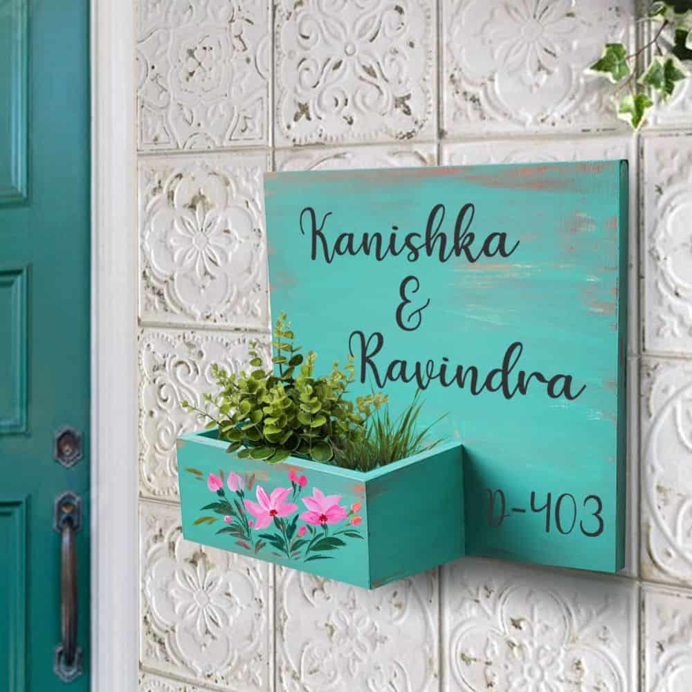 Hand-painted Customized Planter Name Plate - Pastel Pink Flowers