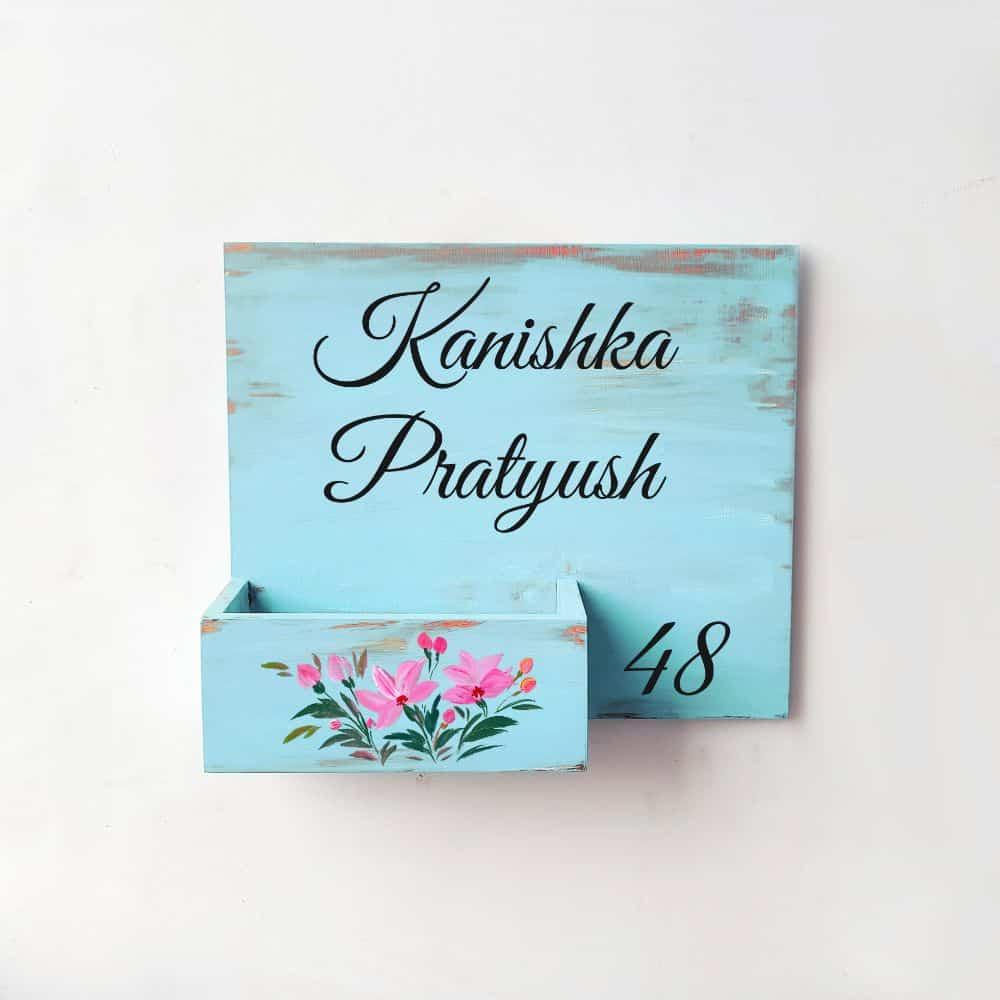 Hand-painted Customized Planter Name Plate - Pastel Pink Flowers