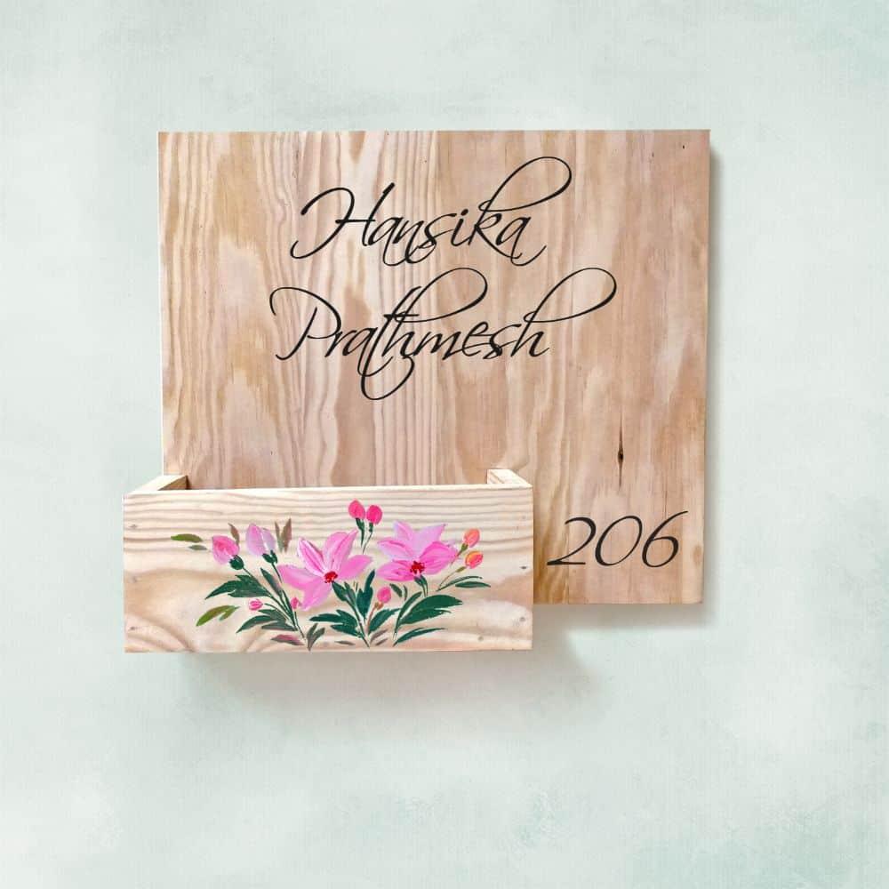 Hand-painted Customized Planter Name Plate - Pastel Pink Flowers