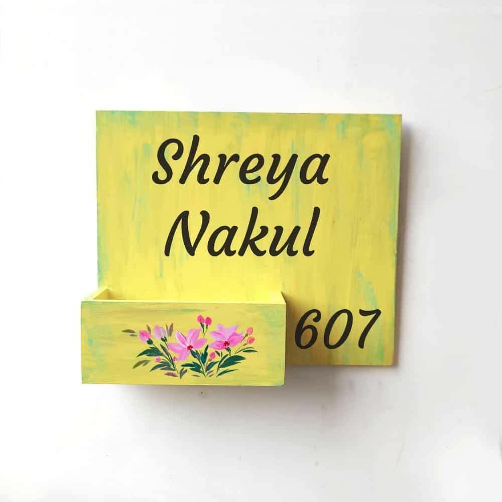 Hand-painted Customized Planter Name Plate - Pastel Pink Flowers