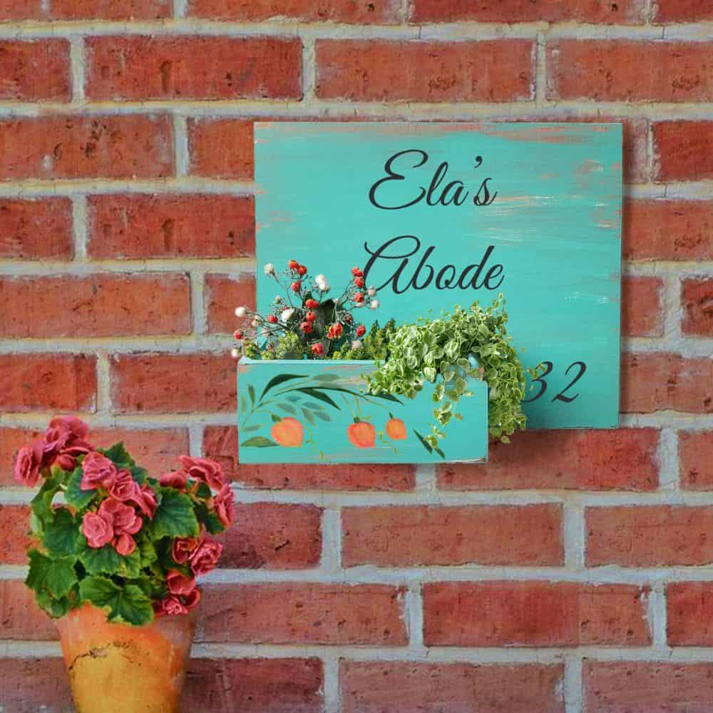 Hand-painted Customized Planter Name Plate - Peach Flowers