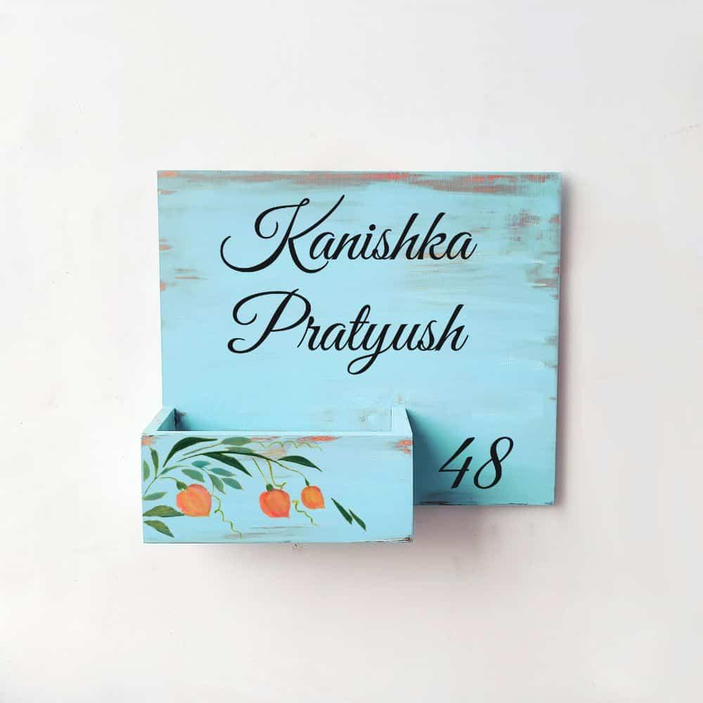 Hand-painted Customized Planter Name Plate - Peach Flowers